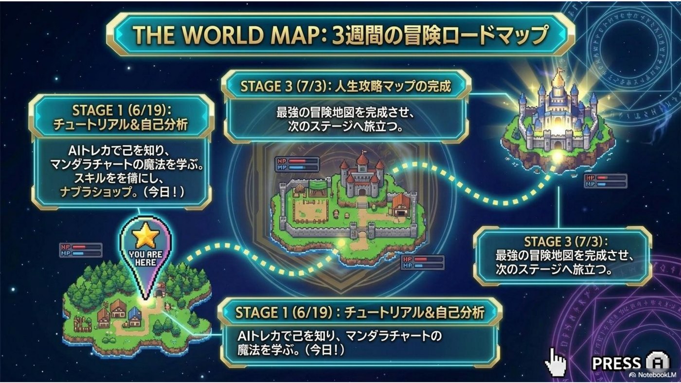 3週間のロードマップ。STAGE1（6/19）からSTAGE3（7/3）まで、1つずつ攻略していきます