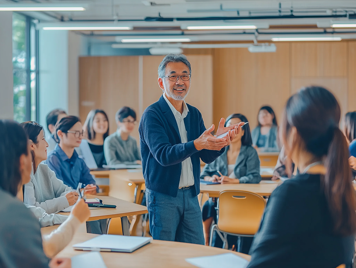 研修講師たちが教え合っている様子